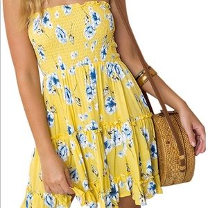 Women's Floral Strapless Pleated Flowy Dress